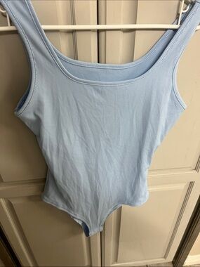 Light Blue Ribbed Tank Bodysuit